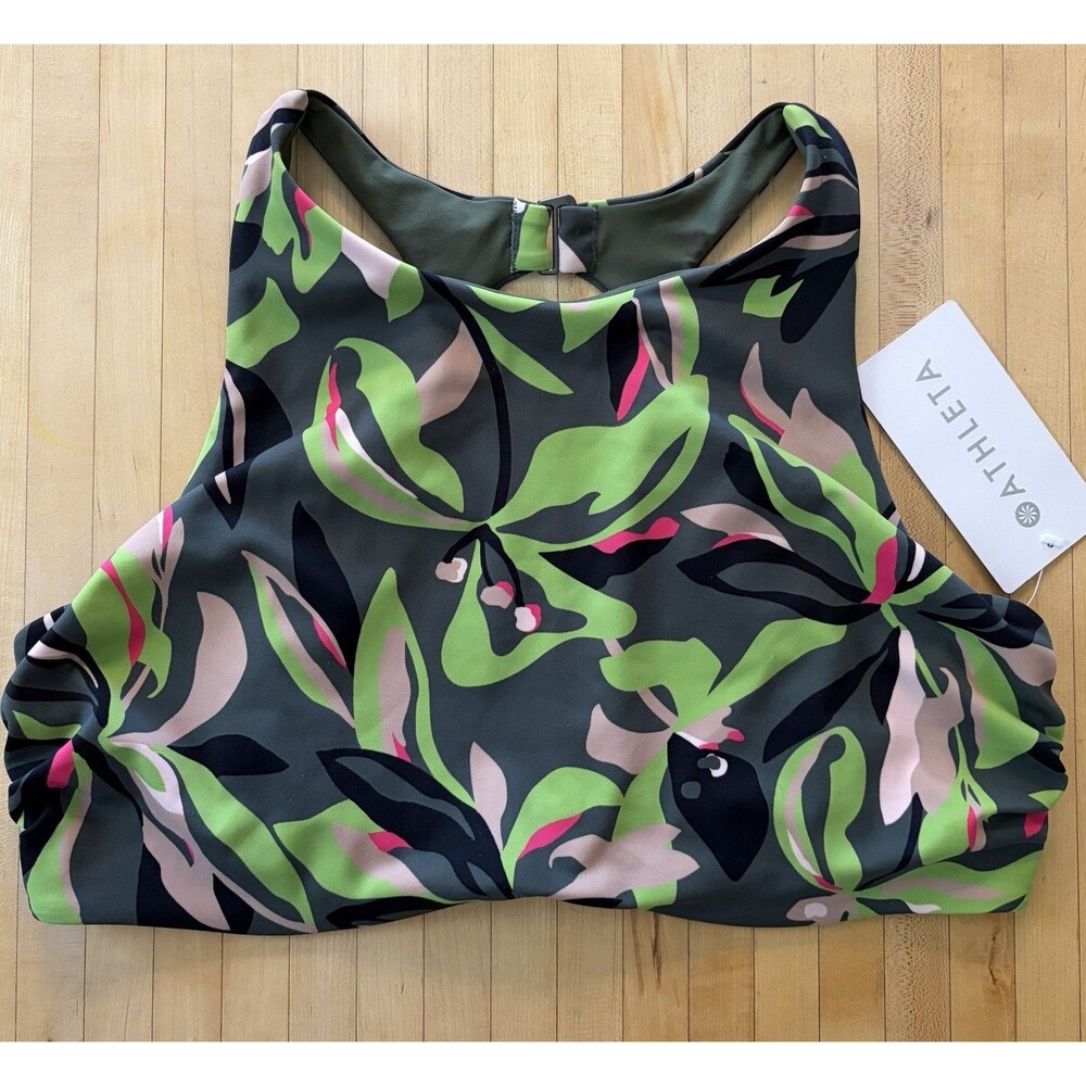 Athleta Maldives Bra Cup Bikini Top 40D/DD NWT Floral High Neck Swim $69